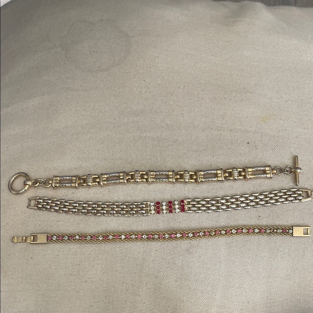 Vintage  Gold-tone and Red Women's 3 Bracelet Set